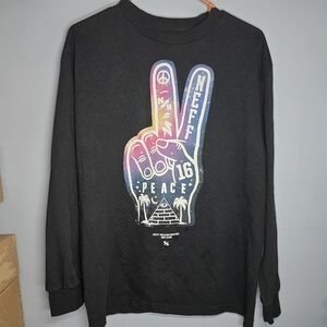 Neff Galaxy Peace Sign Hand Long Sleeve Shirt-Mens MEDIUM-Black/White-Skate Wear